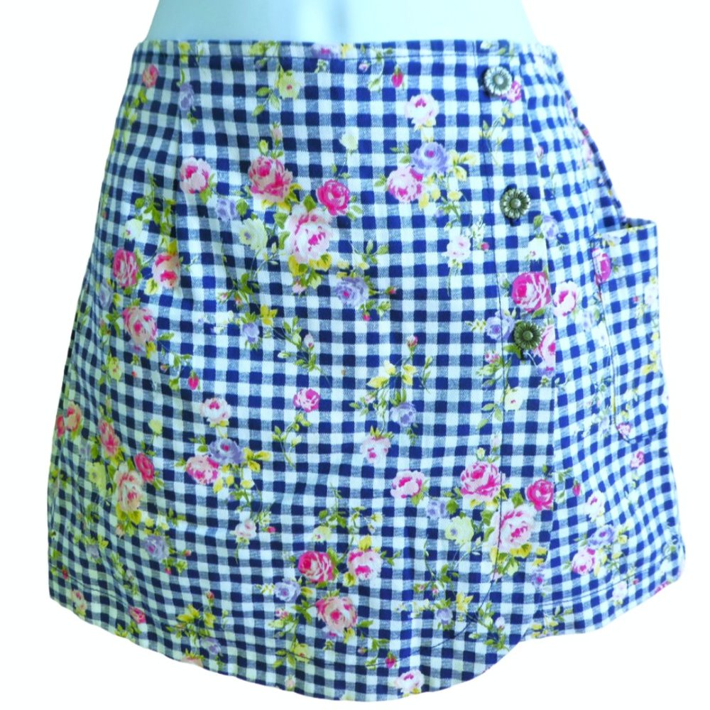 NEW Scooter Skirt Skort Vintage Check Floral Cotton Shorts Flower Buttons M